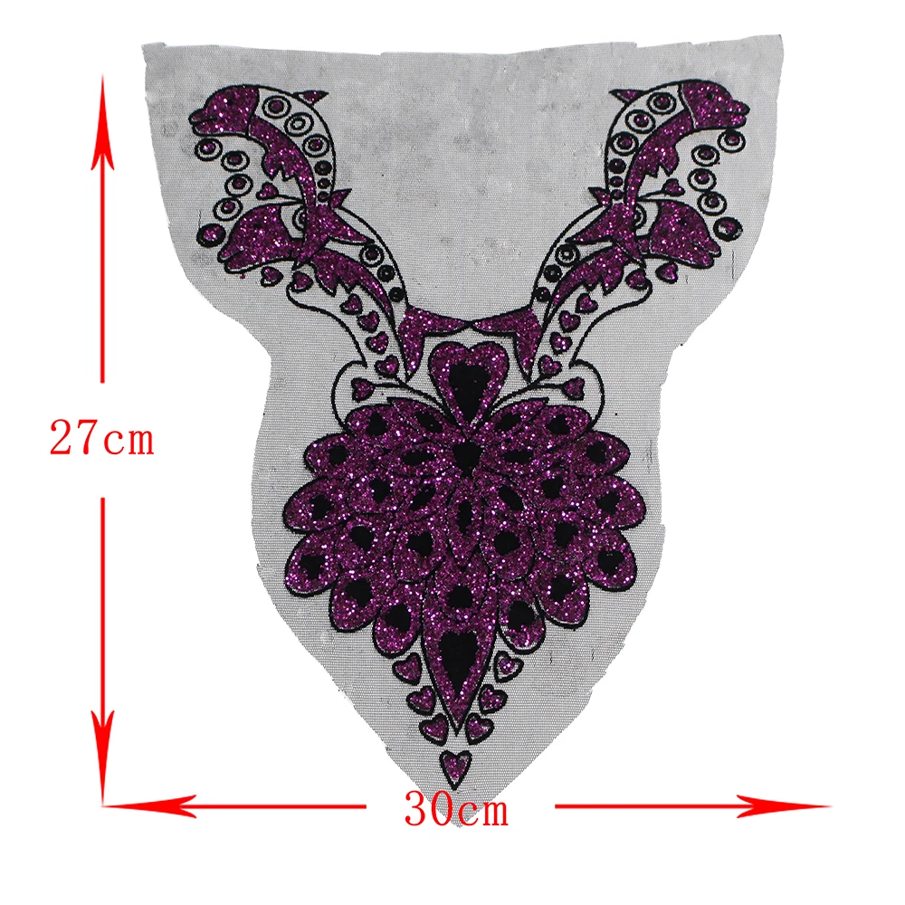 

2019 New fashion mesh glitter wedding accessories sequin embroidery appliques neck collar lace patch for dress, As the picture