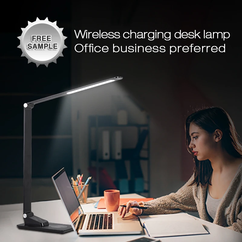 
Amazon 2019 portable modern office usb charger lamp hotel reading led table desk lamp with phone wireless charge 