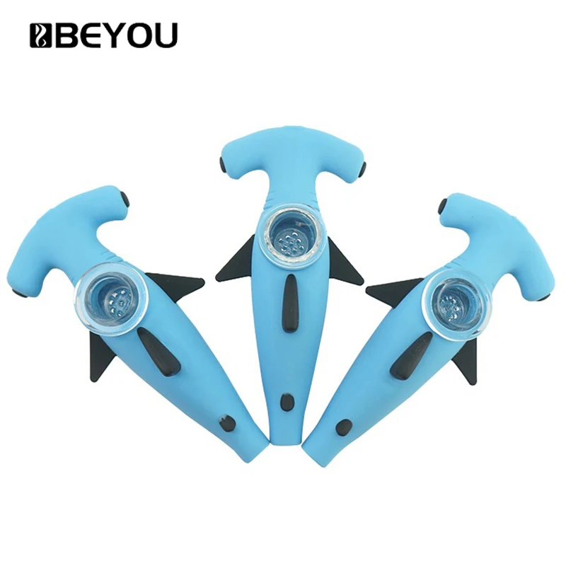 

Beyou Animal Shark design Silicone Dry Herb Tobacco Water Glass Bowl Smoking Pipe, Any color on pantone