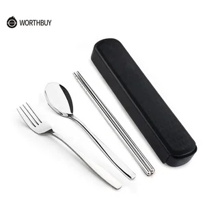 Image of Cheap price camping portable silverware flatware set travel metal spoon set reusable stainless steel cutlery Set In Box