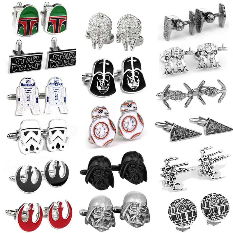 

Hot Starwar Cuff Links Falcon Darth Vader BB8 R2D2 Fighter Knight cufflinks