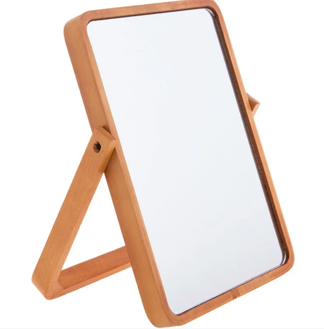 

Best Seller High Quality Cute Cosmetic Square Makeup Wood Desktop Mirror