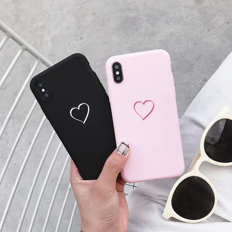 

Soft Silicone Case For Samsung Galaxy A50 A30 A20 A40 A70 A10 Case Cute Simple Love Heart Cover For Samsung M10 M20 M30 Case, Black/pink