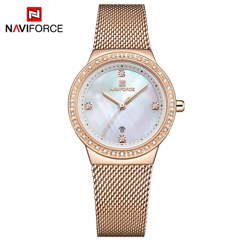 

NAVIFORCE NF5005 Women Charm Bracelet Quartz Watches Stainless Steel Mesh Strap Date Display Elegant Wristwatch, 4 colors
