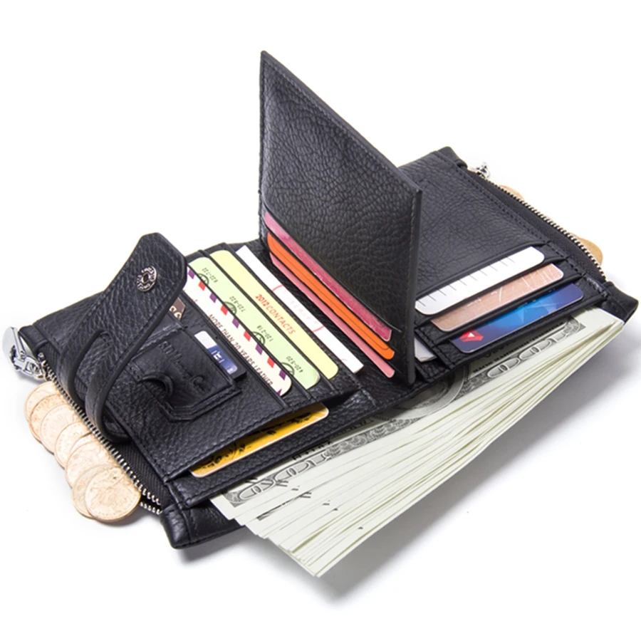 

Luxury Brand Tri-bifold Purse Men's Wallet Hasp Design Slim Zippers Coin Pockets Card Holder Genuine Leather Men Wallet - Black, Dark brown, black, red, brown, camel