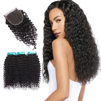 

Beautiful Kinky Curly Weaves With Closure,7A 8A 9A Grade Virgin Brazilian Hair 3 Bundles With Lace Closure