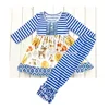 ODM/OEM Small MOQ kids urban clothes pack Fall girls boutique outfits blue stripe cotton baby girl fox clothing set