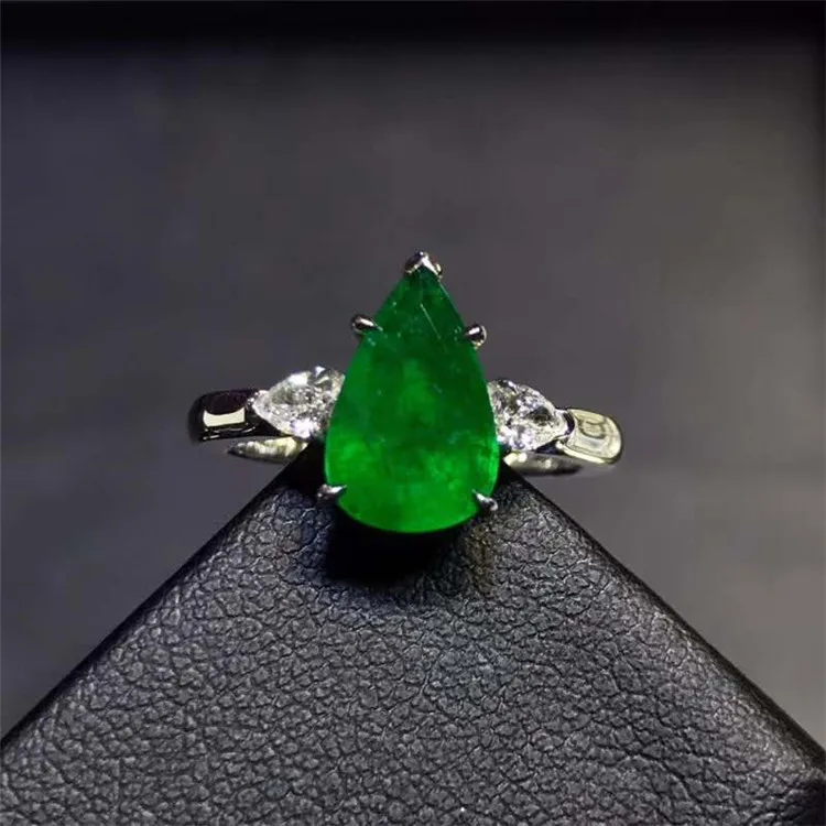 

18k white gold South Africa real diamond 2.5ct natural green emerald ring for women customized logo