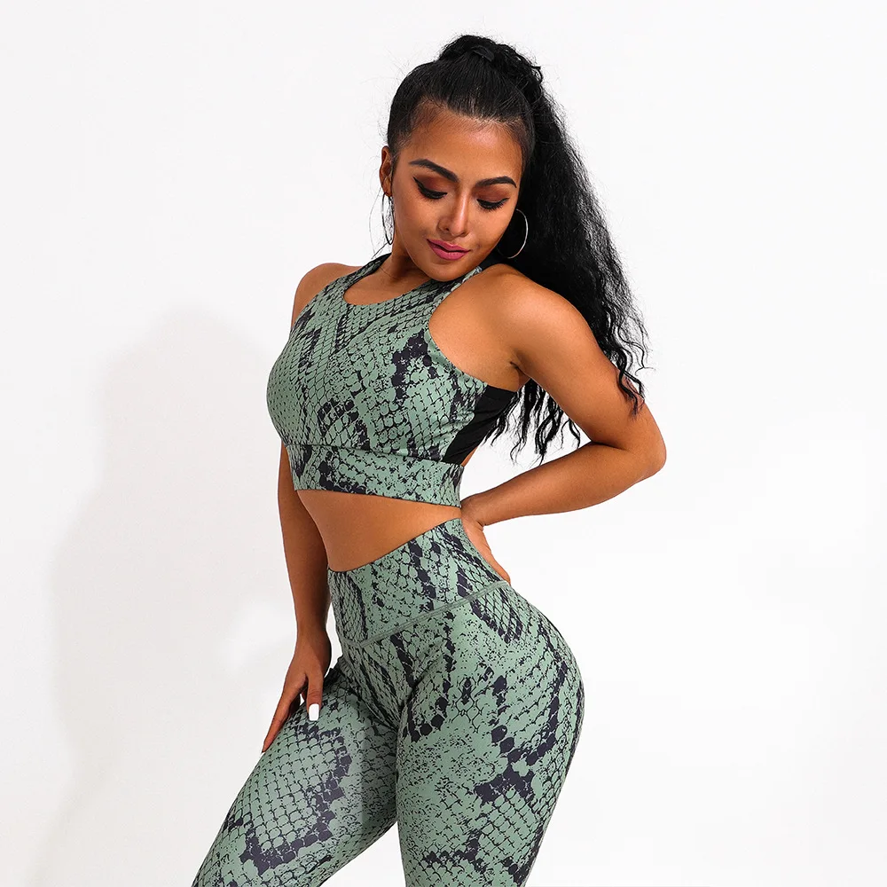 

New Style Snake Print Breathable Workout Fitness Activewear Clothing Gym Yoga Set