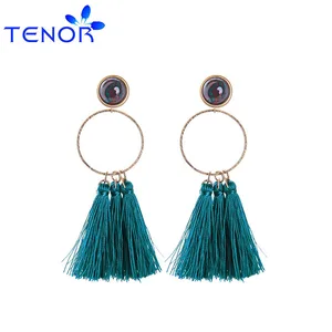 TENOR Bohemia Alloy Women Beaded Hoop Tassels Earrings Jewelry