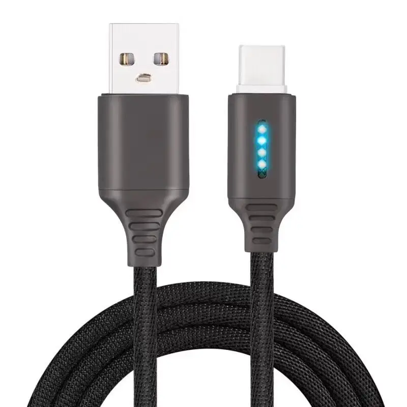 

2020 New Arrival Nylon braided Smart Led Micro Usb Data Charger Cable For cellphone Cable, Silver black pink gold