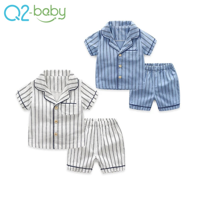 Children summer clothing set boys short sleeve pajamas pants kids wear cotton home service alsy116
