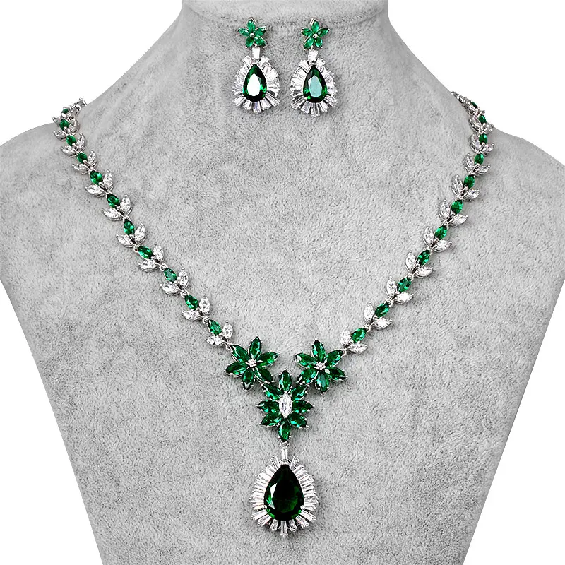 

Blue / Green / Red / Clear Cubic Zirconia Bridal Wedding Jewelry Necklace and Earring Set for Bride or Bridesmaid