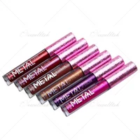 

12 Colors Wlhoesale Cosmetic Metal Lipgloss Long Lasting your logo Matte Metallic Lipstick