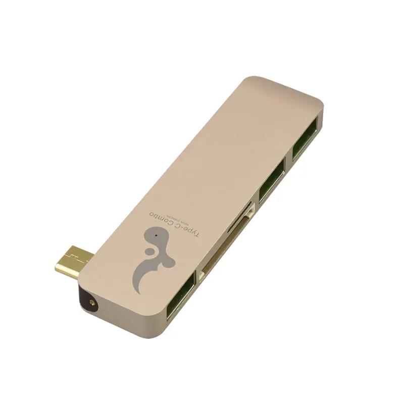 5in1 gold color multi-ports best quality matel type usb c to USB 3.0 card reader hub adapter