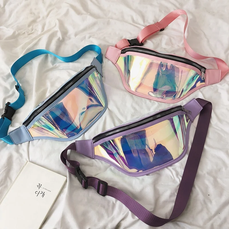 
2019 Hot selling Holographic Laser Waist Bag Reflective Transparent PVC Fanny Pack 