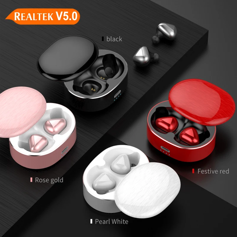 

2019 TWS Bluetooth Headphones in Ear Earbuds T50 Wireless Earphones for iPhone Android, White;black;red;rose gold