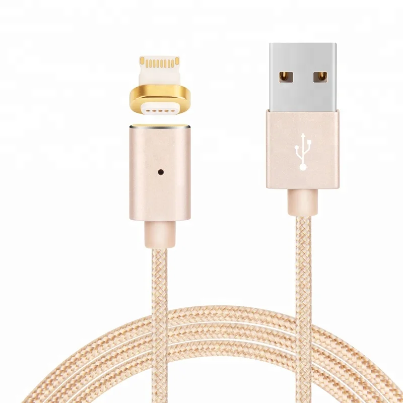 

2.4A Nylon Braided Fast Charging Data Sync USB Magnetic Cable, Silver/gold