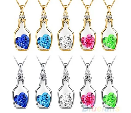 

Fashionable Personalized Glossy Clavicle Love heart diamond Drift Bottle shaped Chain Necklace jewelry, Multi