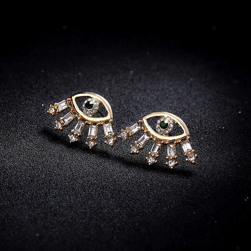 

High Quality CZ Crystal Evil Eye Earrings Gold Color Stud Earrings Women Jewelry, As picture