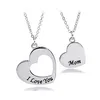 2pcs Amazon Stainless Steel Heart-Shaped Lettering Pendant Necklace Two-Piece Mother's Day Gift I love you mom Jewelry Necklace