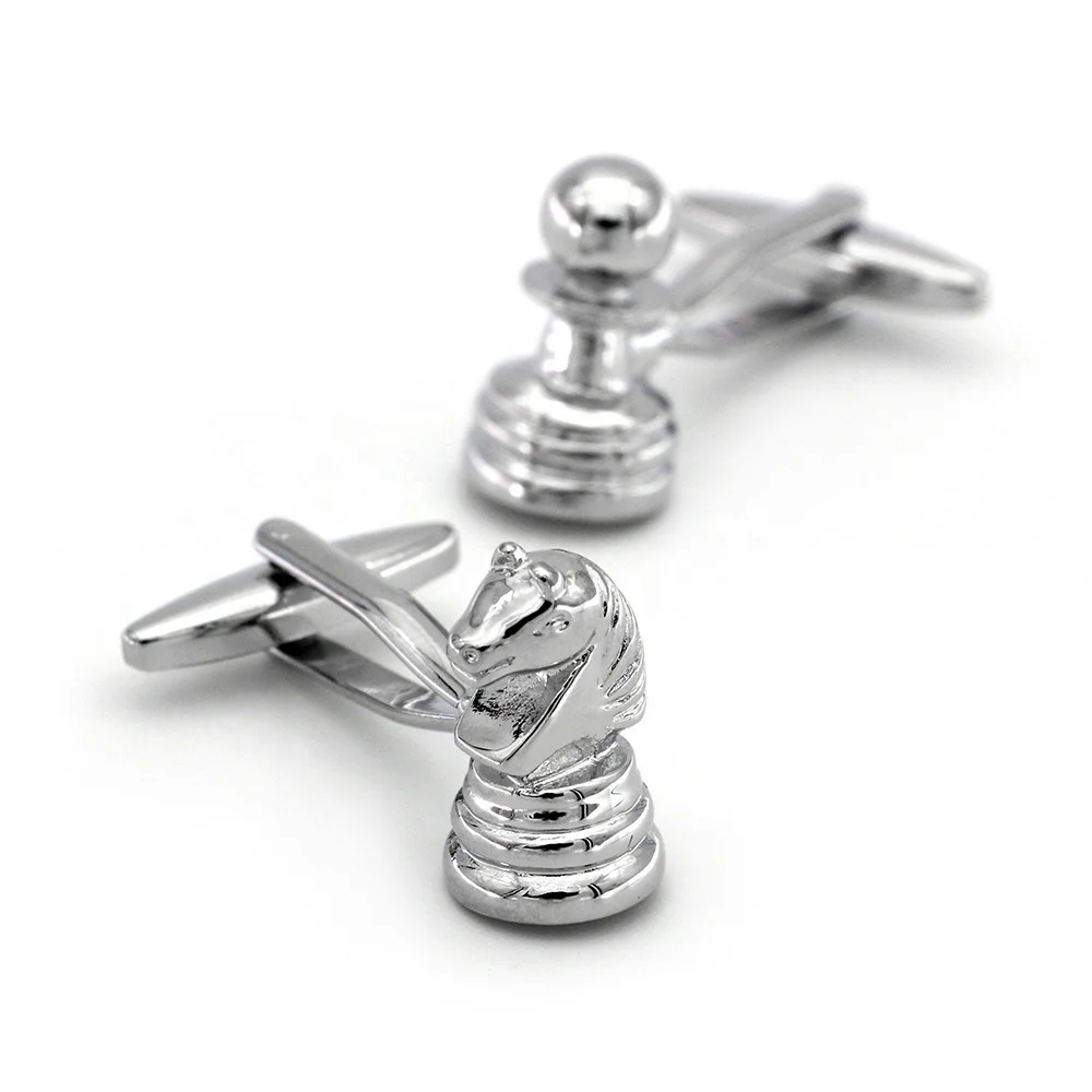 

Wholesale French Shirts Popular Style Hot Sale Silver Chess Cufflinks