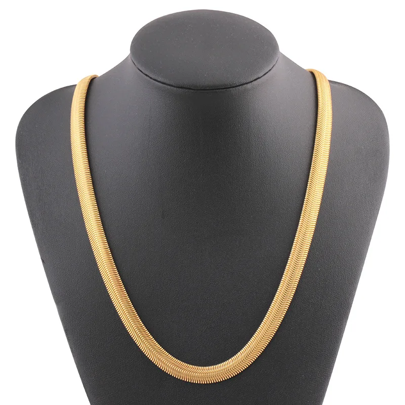 

Hiphop Stylish 18K 8MM Simple snake 18K gold necklace, hiphop delicate snake bone copper chain necklace for Men women