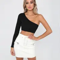 

Popular Short Solid Color One Shoulder Sexy Crop Top