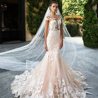 

2019 Mermaid Wedding Dresses Sheer Neck Lace asa beading Appliques Illusion Bodices Bridal Gowns Wedding Gowns Vestido de noiva