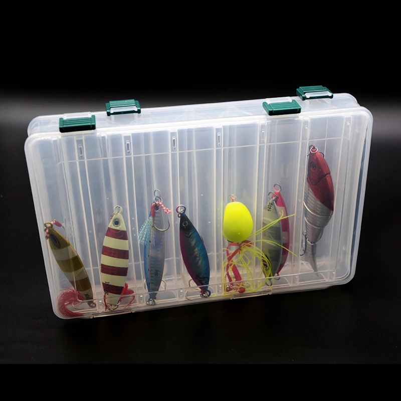 

ABS Plastic Double side Fishing Box Fishing Tool Accessories Waterproof 14 Compartments Fishing lure Box, Transparent color