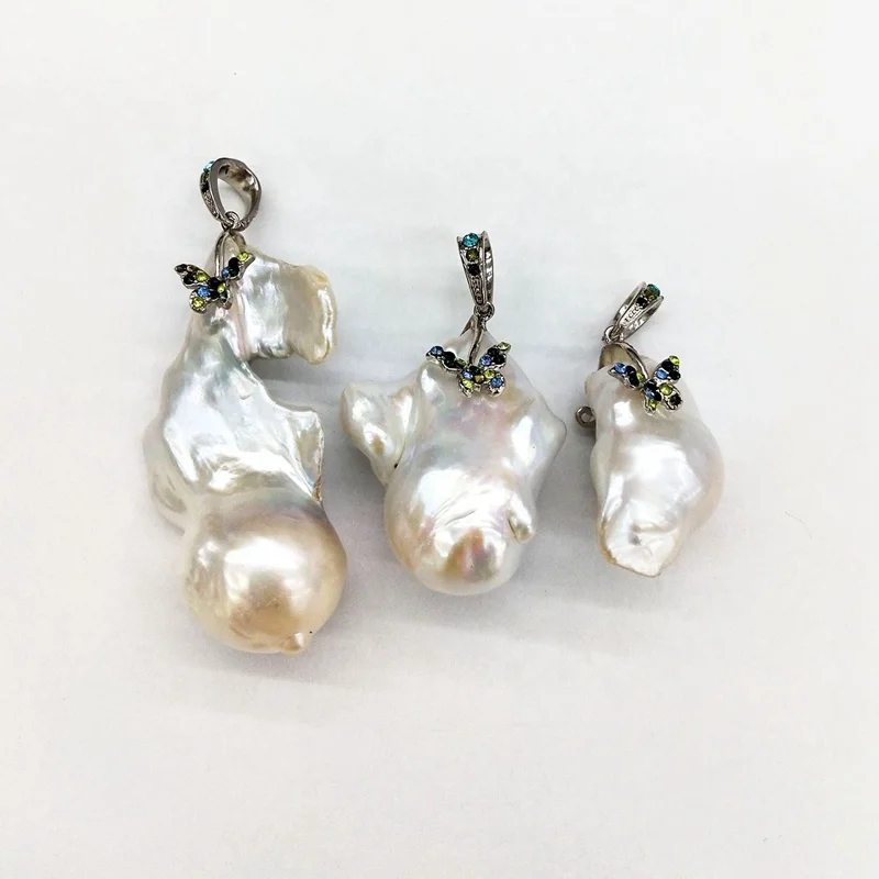 

Silver large baroque pearl pendant white color huge jumbo flameball pearl pendants big fireball pearl christmas gift, Beige