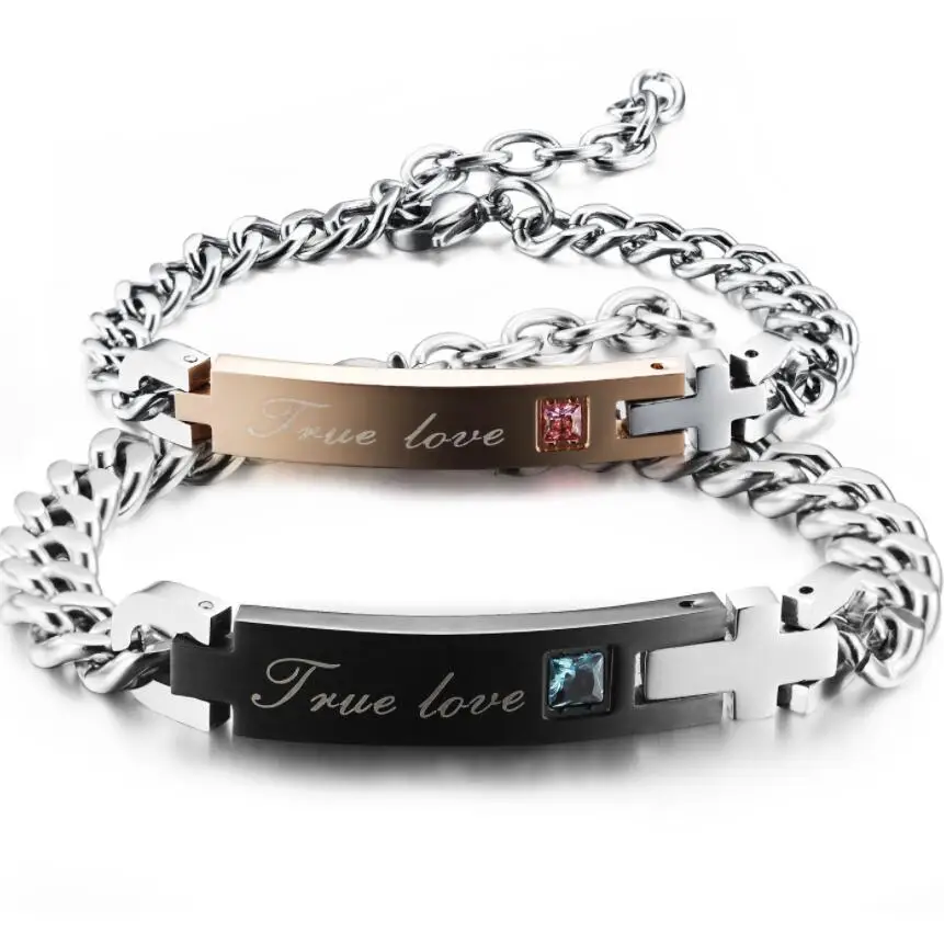 

Fashion trend bracelet cross set zircon student couple titanium steel bracelet