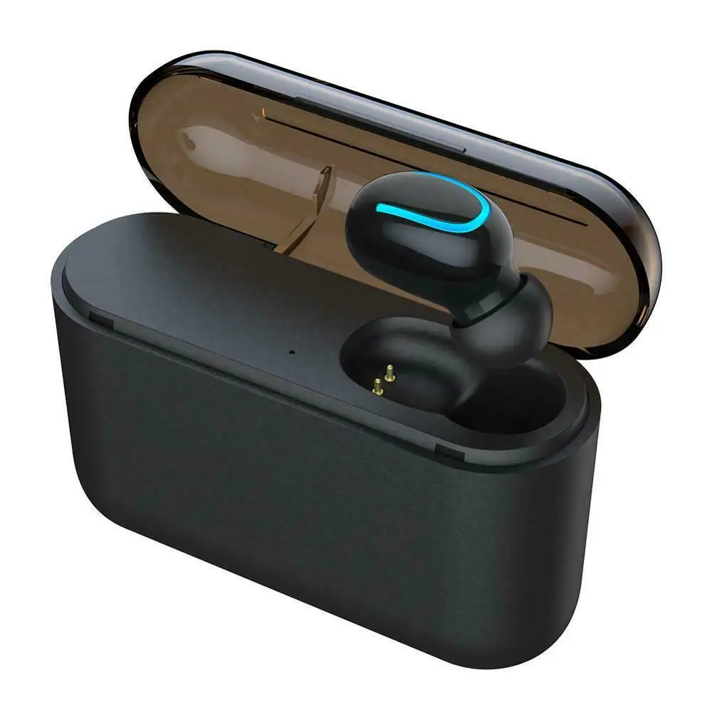 Wireless Q32 Bluetooth v5.0 Single Ear Headset Headphone w/Charging Bin Black