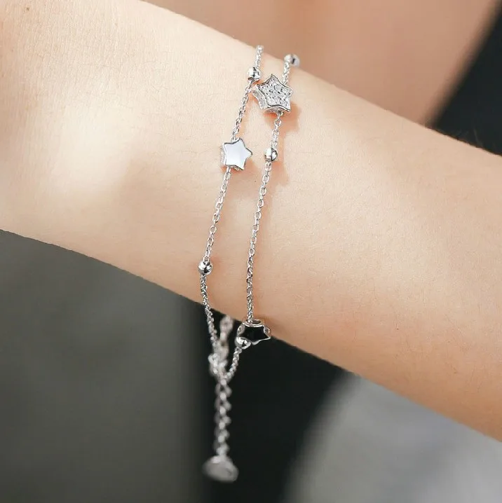 

Dropshipping Star Silver Bracelet Link Chain for Women Dainty Layer Bracelet for Teen Girls Gift Adjustable Charm Bracelets
