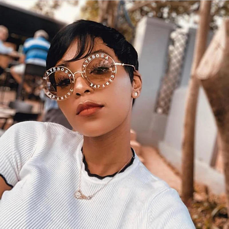 

HBK Unisex Luxury Brand Designer Women Bee Oval Sun Glasses Vintage Black 2019 New Fashion Round Sunglasses