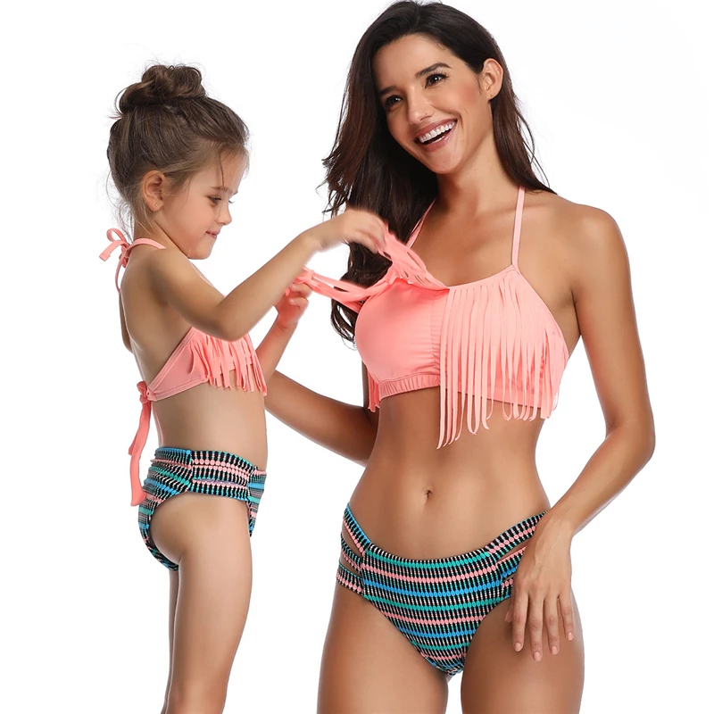 

Beach Sport Halter Tankini 2-Piece Swimsuit Family Matching Swimwear Mommy And Me Swimsuits