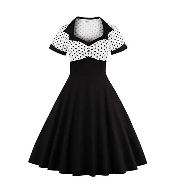 

WIIPU Women Vintage Dress Polka Dot Cocktail Swing Dress Rockabilly 1940s 50s