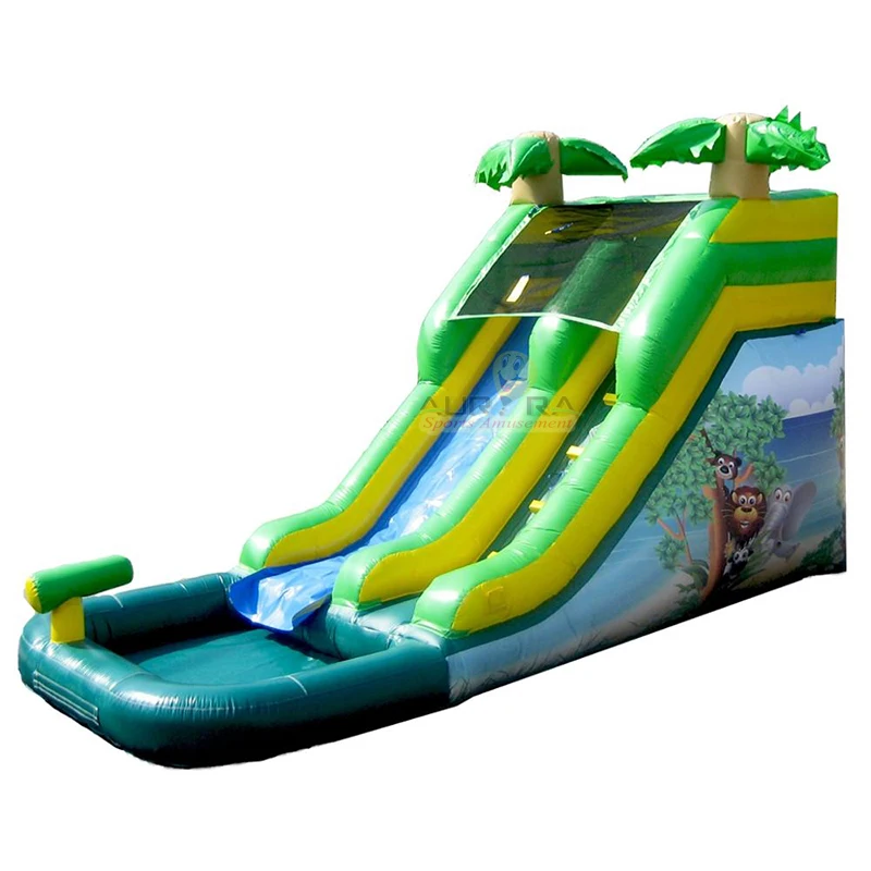

Commercial Grade Amusement Inflatable Jungle Slide Children PVC Inflatable Games Coconut Tree Tropical Water Slide, Customized