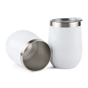 Image of Wholesale Double Wall Wine Tumbler, Stemless Stainless Steel Insulated Wine Glasses, Thermos Wine Mug Coffee Cup With Lid 12oz
