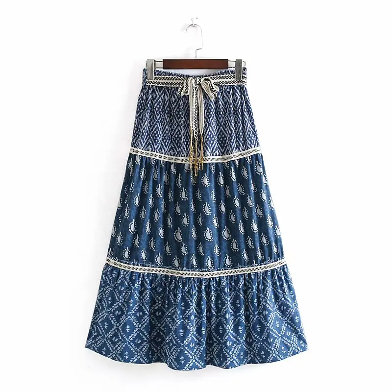 

Bohemian style fashion floral printed women long beach skirt