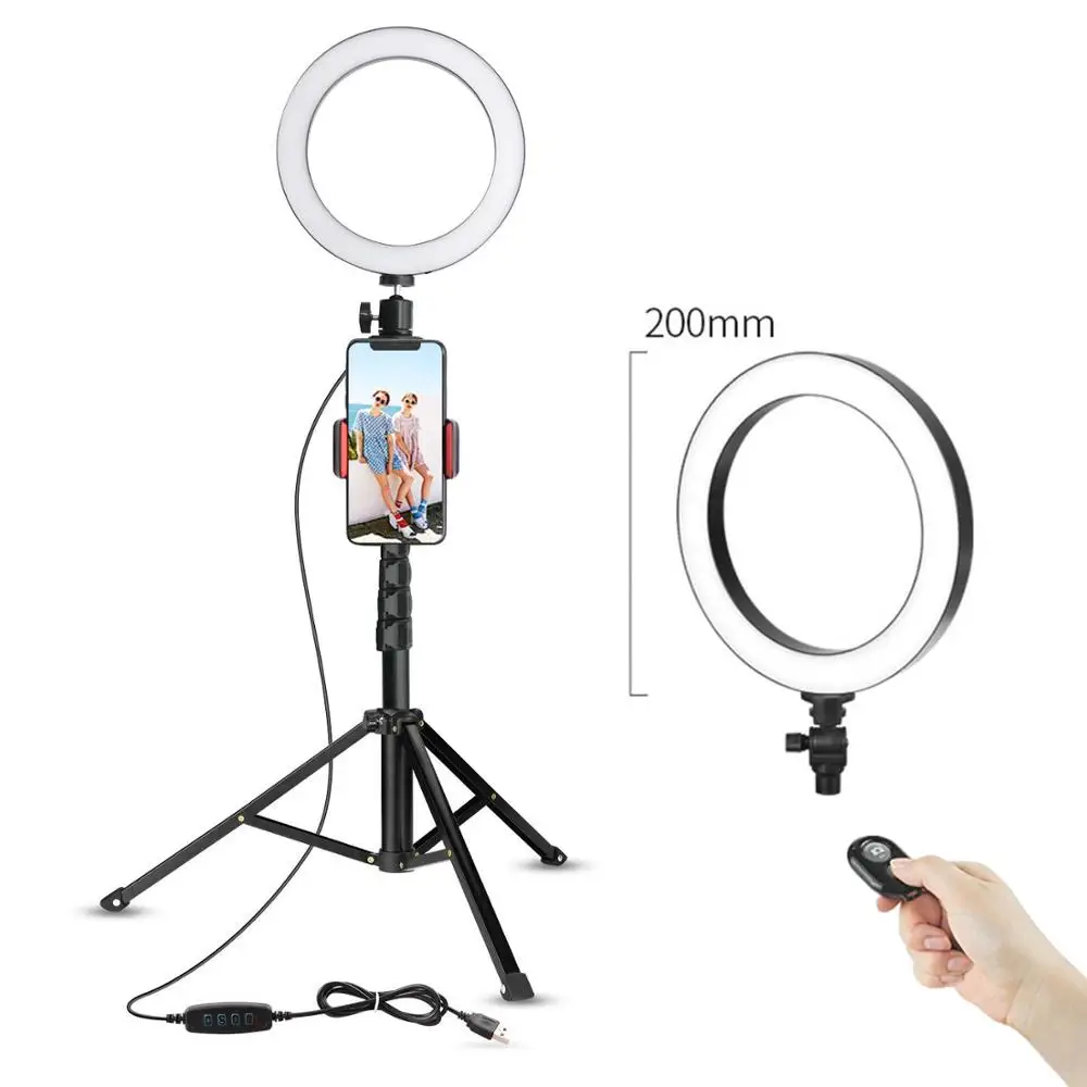 

8" LED Selfie Ring Light for Live Stream/Makeup/YouTube Video, Dimmable Beauty Ringlight with Tripod Stand Cell Phone Holder