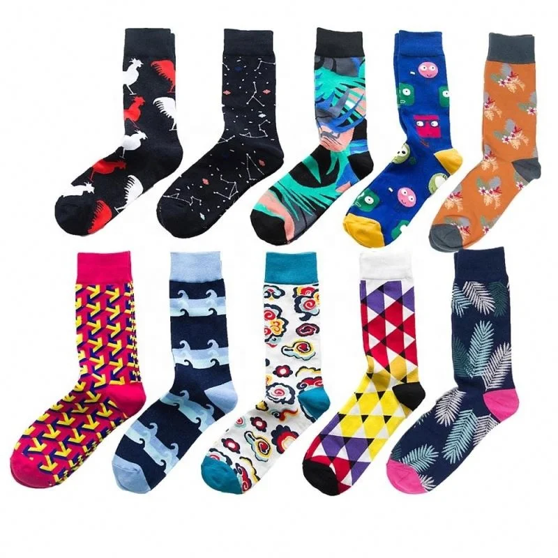 Custom hIgh quality  men socks dress geometric bump color 100% cotton happy fun unisex dress socks
