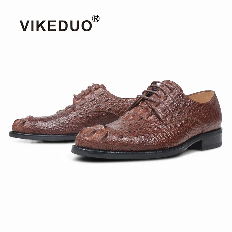 

Vikeduo Hand Made Bespoke Crocodile Shoes Factory In China Guangzhou Custom Croc Men Exotic Leather Shoes, Brown