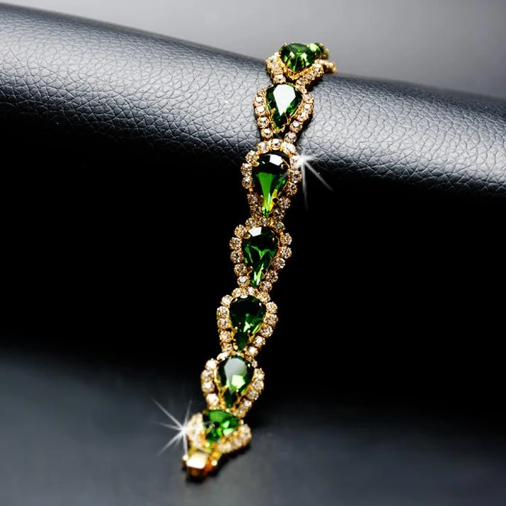 

18 k Gold plated crystal emerald bracelet for women's