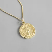 

INS Uk Coin Chain Queen Elizabeth Image Drop Pendant 18K Gold Plated 925 Sterling Silver Necklace