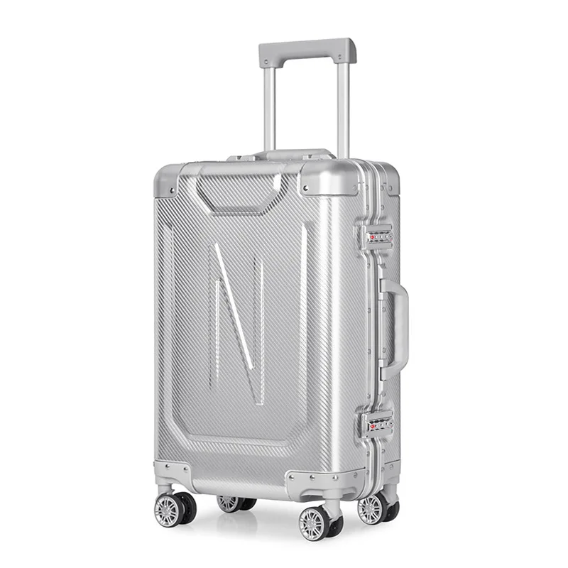 

6 color 20 inch fashion Carbon fiber pattern trolley case all aluminum magnesium alloy boarding suitcase travel luggage