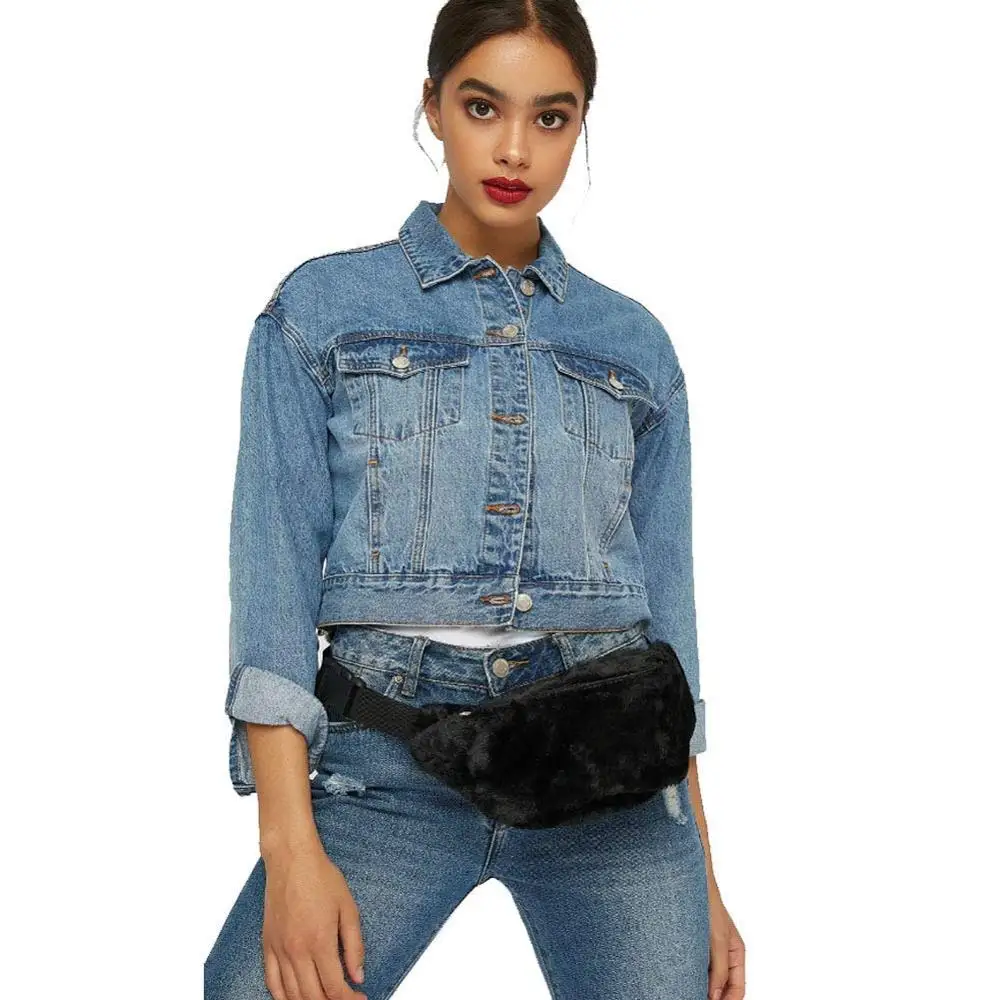 

Fashionable new style fur waist bag custom logo real fur Fanny pack for women, Black