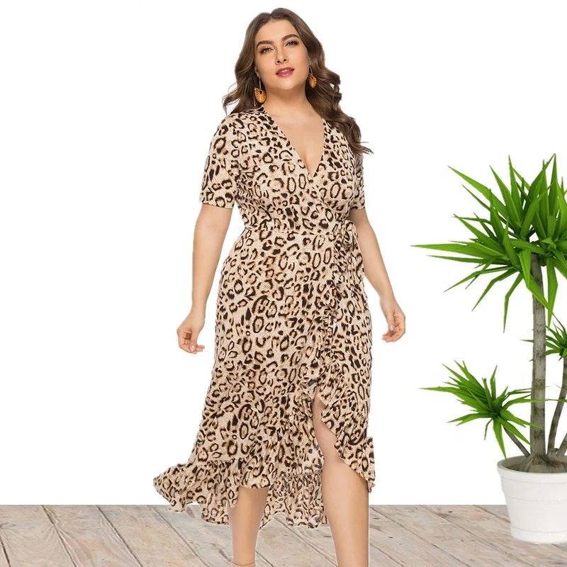 Amazon Hot Sell 5XL 6XL Plus Size Leopard Dress For Women Wholesale China