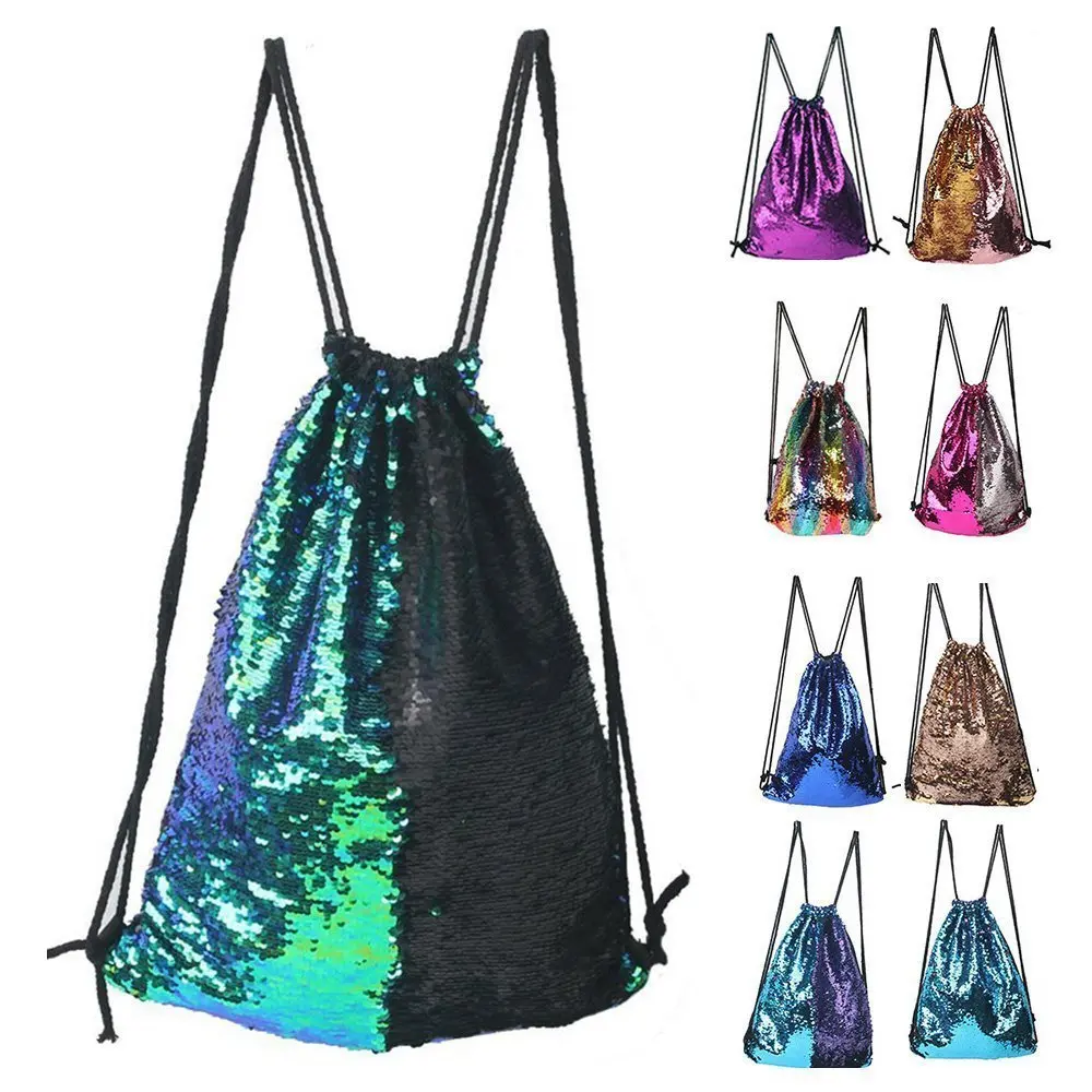 

Mermaid Sequin Drawstring Backpack Glittering Shoulder Bag, Magic Reversible Glitter Drawstring Backpack