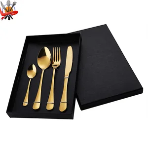 Image of Modern spoons forks knives stainless steel cutlery set gold, flatware set